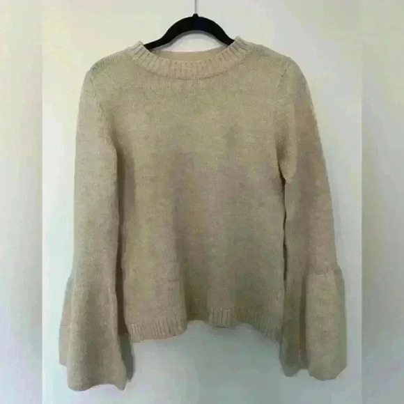 MANGO Flared Sleeves Boho Sweater Beige Cappuccino size XS - Picture 2 of 7